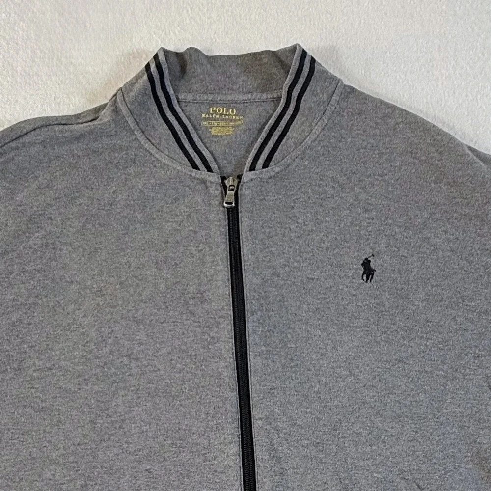 Polo Ralph Lauren Track Jacket Mens 2XL Full Zip Ribbed Trim Gray Cardigan
